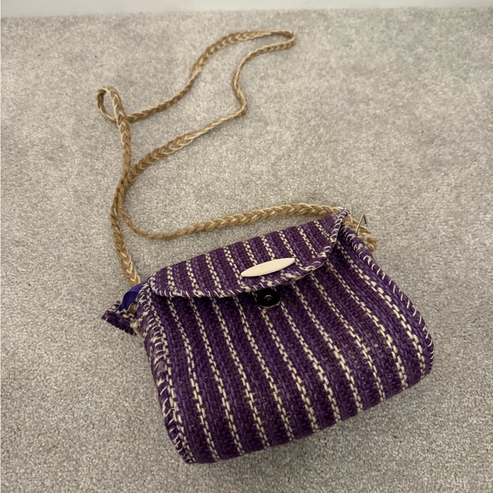 Purple and Tan Woven Crossbody Bag